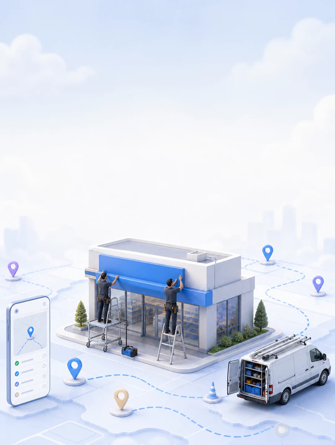 Operación de instalaciones conectada con mapa, locales, instaladores y aplicación móvil